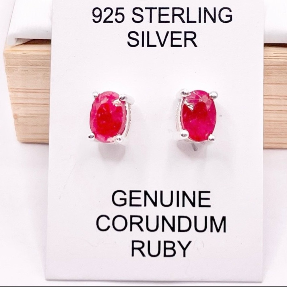 Sterling Silver Ruby Stud Earrings - image 1